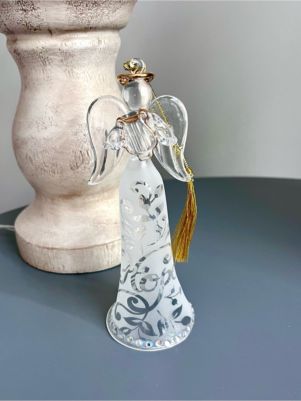 2006 Lenox “Joyous Tidings” Hope Angel with Harp Etched Glass Orament